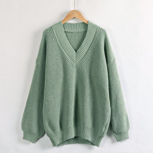 Autumn Winter Knitted Women’s Pullover SweatersTopsvariantimage3GIGOGOU-Autumn-Winter-Knitted-Women-Pullover-Sweater-Thick-Warm-V-Neck-Casual-Jumper-Oversized-Soft-Loose