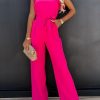 Summer Fashion Waist Lace-up Casual JumpsuitsSwimwearsvariantimage3Summer-Fashion-Waist-Lace-up-Party-Wide-Leg-Pant-Women-Elegant-Solid-Ruffle-Sleeve-Jumpsuit-Casual