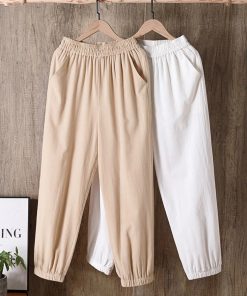Women’s Elastic Waist Solid Pockets Retro Loose Harem Pants TrousersBottoms2022-Spring-Summer-Casual-Cotton-Linen-Pants-Women-Elastic-Waist-Solid-Pockets-Retro-Loose-Women-s.jpg_Q90.jpg_