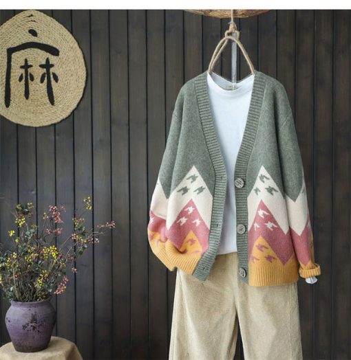 Women’s Color Matching Knitted Cardigan SweatersTopsColor-Matching-Knitted-Cardigan-Women-s-Korean-Sweater-Coat-Long-Button-Popular-Retro-All-match-Chic.jpeg_640x640-1