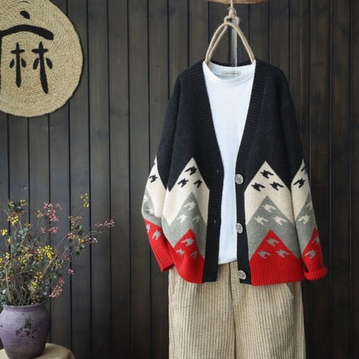 Women’s Color Matching Knitted Cardigan SweatersTopsColor-Matching-Knitted-Cardigan-Women-s-Korean-Sweater-Coat-Long-Button-Popular-Retro-All-match-Chic.jpg_640x640-3