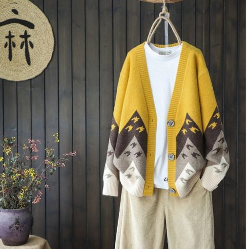 Women’s Color Matching Knitted Cardigan SweatersTopsColor-Matching-Knitted-Cardigan-Women-s-Korean-Sweater-Coat-Long-Button-Popular-Retro-All-match-Chic.jpg_640x640