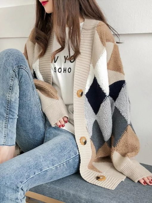 New Fashion Plaid Cardigan Button Checkered SweatersTopsColorfaith-2022-Plaid-Chic-Cardigans-Button-Puff-Sleeve-Checkered-Oversized-Women-s-Sweaters-Winter-Spring-Sweater.jpg_