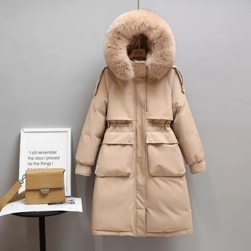 Women’s Long Natural Fur Collar Hooded Duck Down Coats – Miggon