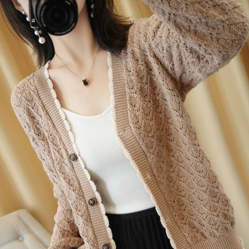 Women’s Button V Neck Fashion Knitted SweatersTopsHoloow-out-lace-plus-size-Knitted-cardigan-Women-Korean-slim-long-sleeve-sweater-Vintage-Knitting-tops.jpg_640x640-2