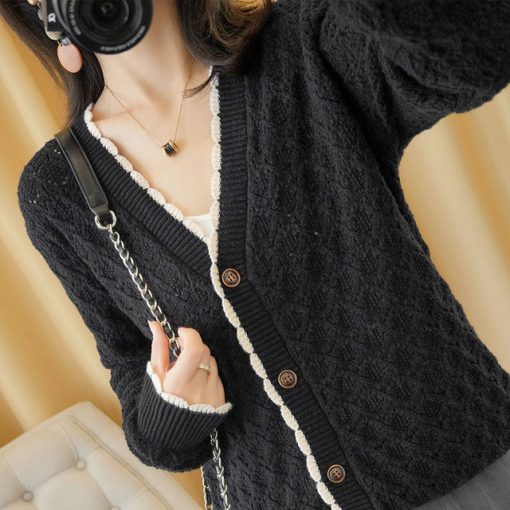 Women’s Button V Neck Fashion Knitted SweatersTopsHoloow-out-lace-plus-size-Knitted-cardigan-Women-Korean-slim-long-sleeve-sweater-Vintage-Knitting-tops.jpg_640x640