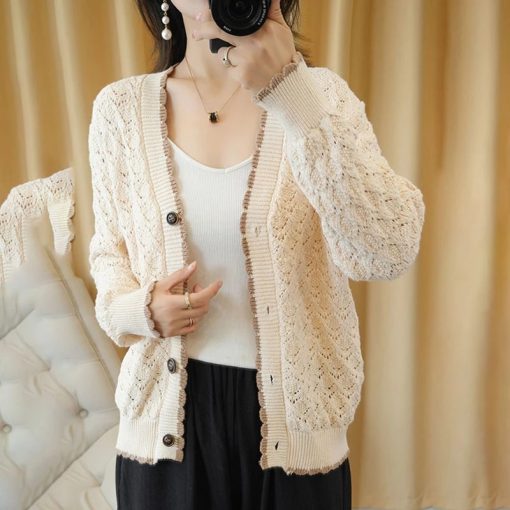 Women’s Button V Neck Fashion Knitted SweatersTopsHoloow-out-lace-plus-size-Knitted-cardigan-Women-Korean-slim-long-sleeve-sweater-Vintage-Knitting-tops.jpg_Q90.jpg_
