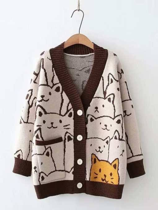 Women’s Cartoon Cat Knitted Cardigan SweatersTopsMerry-Pretty-Cartoon-Cat-knitted-cardigans-Jumper-Autumn-Winter-Womens-Harajuku-Sweater-coat-O-Neck-Long.jpg_-1