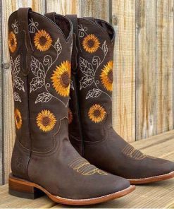 Women’s Ankle British Style Sunflower Print Long BootsBootsWomen-Shoes-Mid-calf-Boots-Sunflower-Printed-Boots-Thick-Heel-Leather-Cowboy-Boots-Plus-35-43.jpg_640x640-1