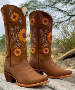 Women’s Ankle British Style Sunflower Print Long BootsBootsWomen-Shoes-Mid-calf-Boots-Sunflower-Printed-Boots-Thick-Heel-Leather-Cowboy-Boots-Plus-35-43.jpg_640x640