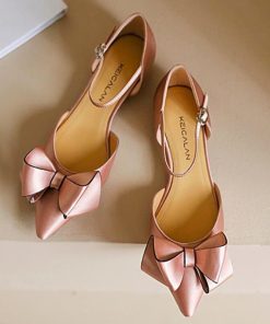 Summer Bowknot Pointed Toe Flats Sweet SandalsSandalsmainimage02022-Summer-Bowknot-Pointed-Toe-Flats-Sweet-Women-Sandals-Banquet-Woman-Sandals-Pink-Black-Buckle-Flat
