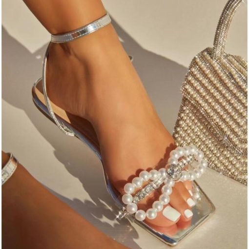 Bow Pearl Flat Heel Elegant Rhinestone SandalsSandalsmainimage02022-Summer-Women-s-Sandals-with-Bow-Pearl-Flat-Heels-Elegant-Rhinestone-Party-Ladies-Shoes-Plus