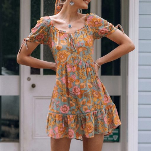 Women’s Vintage Cotton Long & Mini DressDressesmainimage0AYUALIN-beach-boho-orange-foral-print-mini-dresses-women-short-puff-sleeve-2020-vintage-cotton-summer