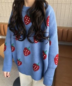 Winter Pullover O-neck Strawberry Pattern Printed SweatersTopsmainimage0Anbenser-Women-Oversized-Sweater-Winter-Pullovers-O-neck-Strawberry-Pattern-Printed-Pull-Jumpers-Long-Sleeve-Street