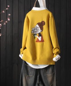 Ethnic Style Retro V-neck Knitted Cardigan SweatersTopsmainimage0Ethnic-style-retro-V-neck-knitted-cardigan-women-autumn-new-style-art-jacquard-embroidery-sweater-women