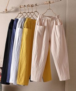 Fashion Cotton Linen Harem Pants Women Summer Loose High Waist Elastic Ankle-length Pants Solid Oversize 4XL Lady Casual Pants