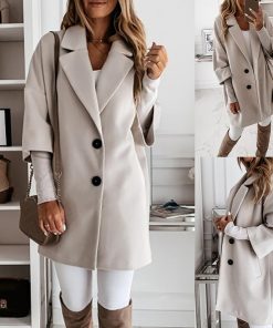 Women’s High-quality Long CoatsTopsmainimage0High-quality-Long-Coat-Stylish-Girl-Jacket-3-4-Sleeve-Pockets-Casual-Women-Jacket