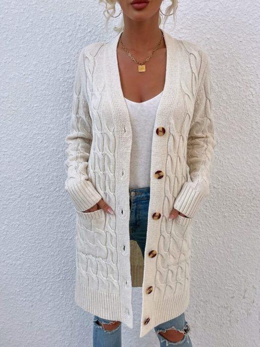 Women’s Fashion Long Cardigan SweatersTopsmainimage0MAYCAUR-Women-s-Cardigan-Sweater-2022-Autumn-and-Winter-New-Long-Coat-Twisted-Rope-Solid-Color