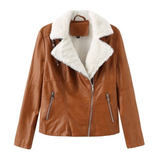 Women’s Imitation Leather Fleece Warm JacketsTopsmainimage0Women-Imitation-Leather-Jacket-New-Autumn-Winter-Coat-Fleece-Warm-Long-Sleeved-Zipper-Leather-Lady-Motorcycle