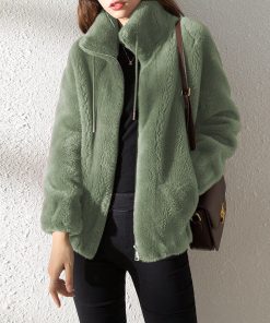 Women’s Fleece Warm Stand Collar Long Sleeve JacketsTopsmainimage0Women-s-Green-Fleece-Warm-Stand-Collar-Long-Sleeve-Jacket-Autumn-Korean-Fashion-Brown-Plus-Size