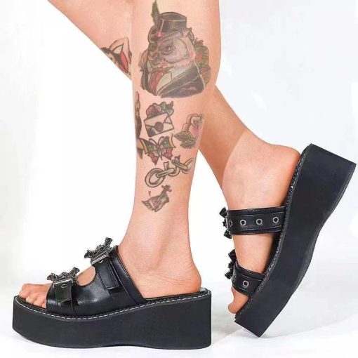 Women’s Trendy Fashion Platform Heel Wedge Fashion Goth SlippersSandalsmainimage1Comemore-Summer-Women-s-Shoes-2022-Trend-Fashion-Platform-Heels-Wedges-Fashion-Goth-Slippers-Men-Luxury