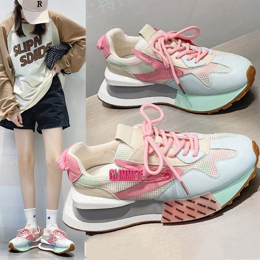 Women’s New Color Matching Lace up Comfy SneakersFlatsmainimage1INS-Style-New-2022-Color-Matching-Sneakers-Women-Shoes-Lace-up-Casual-Shoes-Platform-Woman-Flat