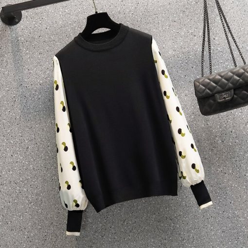 Black Green Dot Stitch Fashion Stylish Pullover SweatersTopsmainimage2Black-Green-Dots-Stitch-Korean-Style-Fashion-Pullovers-For-Autumn-Women-S-Clothing-Ladies-Sweater-2022