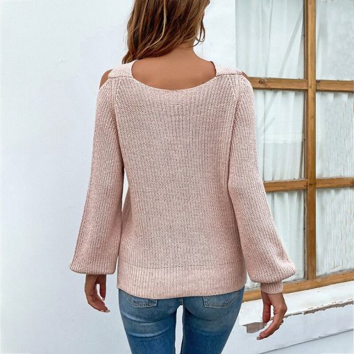 Casual Criss-Cross Neck Knitted SweatersTopsmainimage2Chic-Criss-Cross-Neck-Sweater-Women-Solid-Casual-Knit-Pullover-Long-Sleeve-Autumn-Winter-2022-Fashion