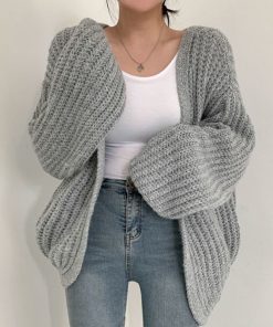 Vintage Harajuku Lantern Sleeve Women Cardigan Sweater Casual Korean Fall Streetwear Tops Coat Chic Lazy Wind Sweater