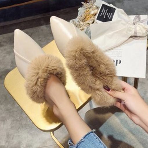 Women’s Fur Fashion Pointed Toe Sandals Slippers MulesSandalsmainimage2Women-Furry-Slippers-Autumn-2021-Fashion-Pointed-Toe-Mules-For-Woman-Ladies-Warm-Fur-Casual-Flats-1