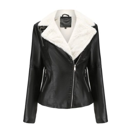 Women’s Imitation Leather Fleece Warm JacketsTopsmainimage2Women-Imitation-Leather-Jacket-New-Autumn-Winter-Coat-Fleece-Warm-Long-Sleeved-Zipper-Leather-Lady-Motorcycle