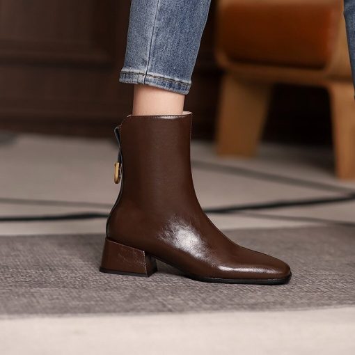 Women's riding Short Boots Pu Leather Thick Heel Pointed Head 2021new Autumn Platform Side Zipper Fashtion Women's Casual Boots