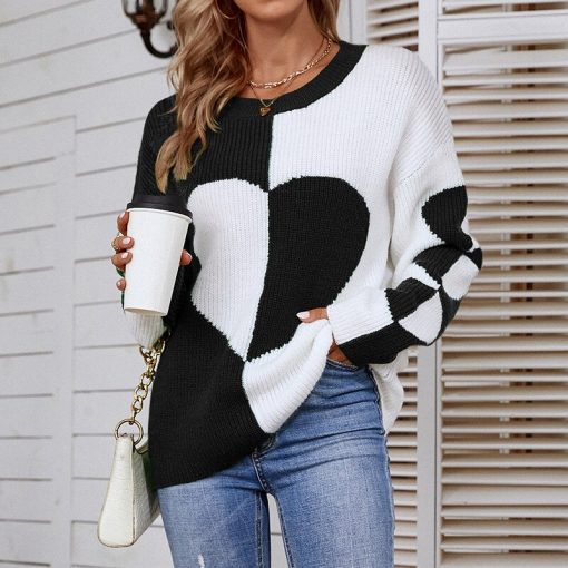 New O Neck Heart Knitted SweatersTopsmainimage42022-New-O-Neck-Heart-Knitted-Sweater-Women-Pullover-Knitwear-Korean-Style-Kawaii-Jumper-Winter-Casual
