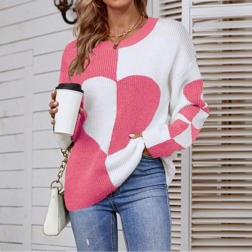 New O Neck Heart Knitted SweatersTopsmainimage52022-New-O-Neck-Heart-Knitted-Sweater-Women-Pullover-Knitwear-Korean-Style-Kawaii-Jumper-Winter-Casual