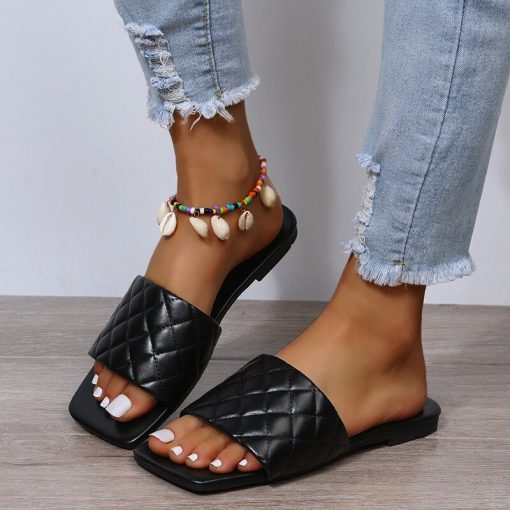 Women’s Square Toe Flat SlippersSandalsmainimage52022-Square-Toe-Slippers-Flat-Heel-Women-Embroidery-Diamond-Slides-Shoes-Summer-Outdoor-Beach-Sandal-Slipper