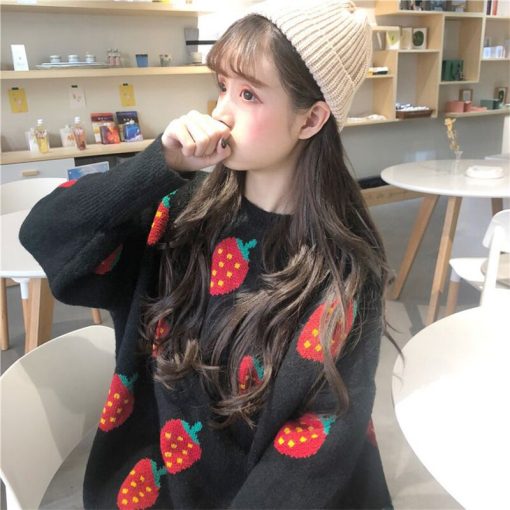 Winter Pullover O-neck Strawberry Pattern Printed SweatersTopsmainimage5Anbenser-Women-Oversized-Sweater-Winter-Pullovers-O-neck-Strawberry-Pattern-Printed-Pull-Jumpers-Long-Sleeve-Street