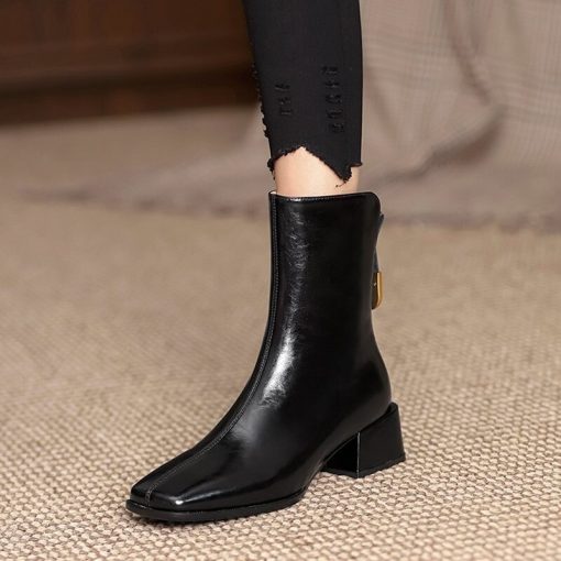 Women's riding Short Boots Pu Leather Thick Heel Pointed Head 2021new Autumn Platform Side Zipper Fashtion Women's Casual Boots