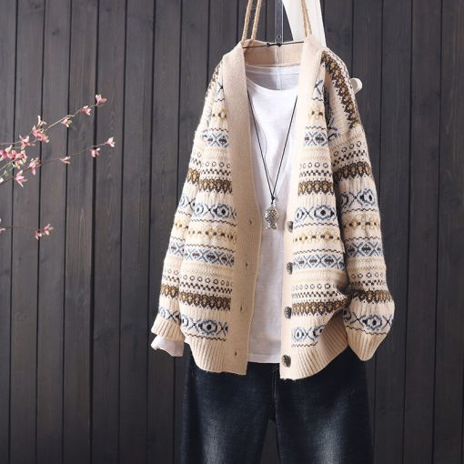 New All-Match Loose Knitted Cardigan Casual SweatersTopsvariantimage02022-spring-and-autumn-fashion-new-products-all-match-loose-V-neck-long-sleeved-knitted-cardigan