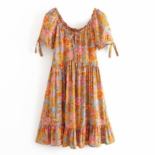 Women’s Vintage Cotton Long & Mini DressDressesvariantimage0AYUALIN-beach-boho-orange-foral-print-mini-dresses-women-short-puff-sleeve-2020-vintage-cotton-summer
