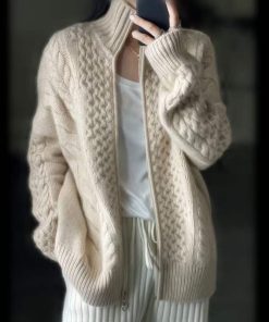 Autumn Winter New Thick Turtleneck Cashmere Knitted Cardigan SweatersTopsvariantimage0Autumn-And-Winter-New-Thick-Turtleneck-Cashmere-Knitted-Cardigan-Women-s-Loose-Wool-Sweater-Cardigan-Larg