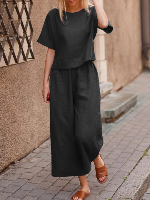 Women’s Casual Summer Loose Two Piece SetsDressesvariantimage0Cotton-Linen-Suits-Women-Casual-Summer-Suits-For-Women-Tops-And-Pants-Suits-Loose-Two-Piece