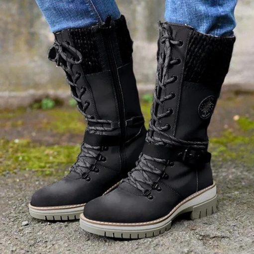 Women’s Fashion Brand Winter Mid Calf BootsBootsvariantimage0Fashion-Brand-Winter-Mid-Calf-Boots-Women-Round-Toe-Square-High-Heel-Snow-Boots-Lace-Up