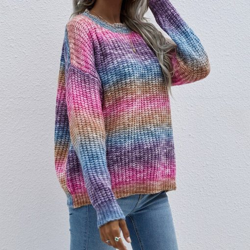Women’s Rainbow Striped Knitwear SweatersTopsvariantimage0Rainbow-Striped-Knitwear-Sweater-Crew-Neck-Casual-Women-Pullovers-Sweaters-Female-Long-Sleeve-Colourful-Jumper-Top