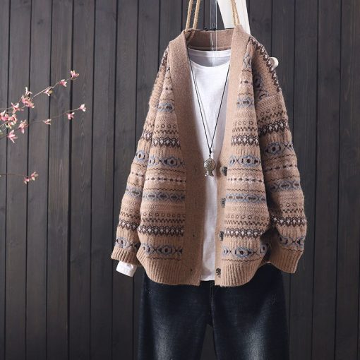 New All-Match Loose Knitted Cardigan Casual SweatersTopsvariantimage12022-spring-and-autumn-fashion-new-products-all-match-loose-V-neck-long-sleeved-knitted-cardigan