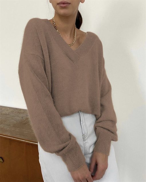 Women’s New Casual Loose V-Neck Basic Knitted SweatersTopsvariantimage1Blessyuki-Soft-Cashmere-Sweater-Women-2022-New-Casual-Loose-V-Neck-Basic-Knitted-Pullovers-Female-Korean