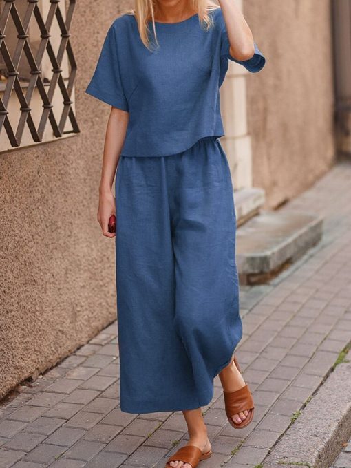 Women’s Casual Summer Loose Two Piece SetsDressesvariantimage1Cotton-Linen-Suits-Women-Casual-Summer-Suits-For-Women-Tops-And-Pants-Suits-Loose-Two-Piece