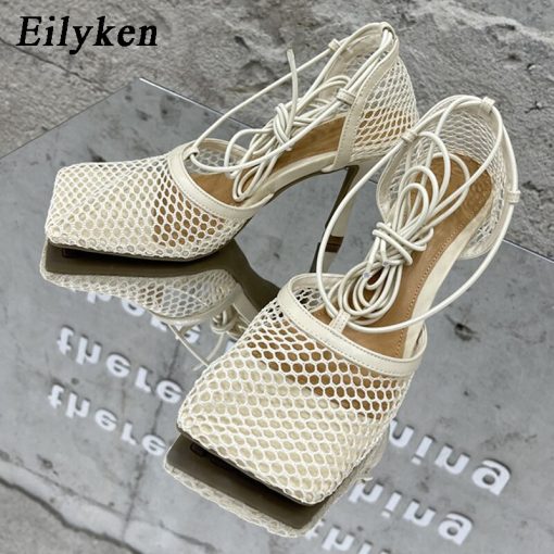 New Sexy Mesh Cross-Tied Pumps SandalsSandalsvariantimage1Eilyken-2022-New-Sexy-Yellow-Mesh-Pumps-Sandals-Female-Square-Toe-High-Heel-Lace-Up-Cross