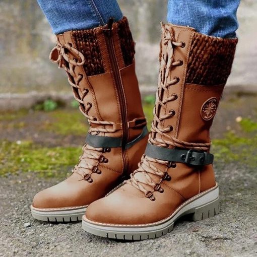 Women’s Fashion Brand Winter Mid Calf BootsBootsvariantimage1Fashion-Brand-Winter-Mid-Calf-Boots-Women-Round-Toe-Square-High-Heel-Snow-Boots-Lace-Up