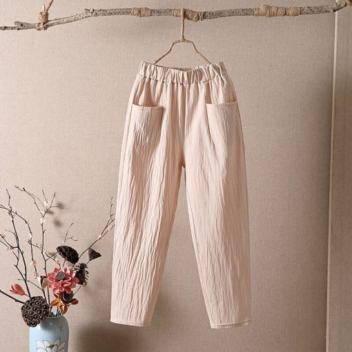 Fashion Cotton Linen Harem Pants Women Summer Loose High Waist Elastic Ankle-length Pants Solid Oversize 4XL Lady Casual Pants