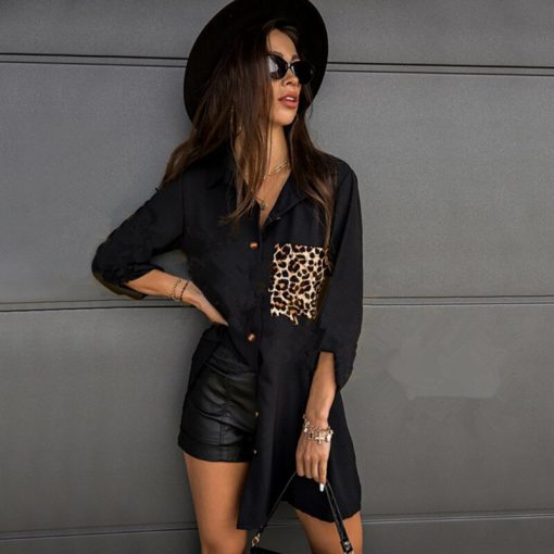 Loose Casual Long Sleeve Leopard Patchwork BlousesTopsvariantimage1Loose-Casual-Long-Sleeve-Leopard-Patchwork-Blouses-And-Tops-Women-2021-Spring-White-Black-Buttons-Long